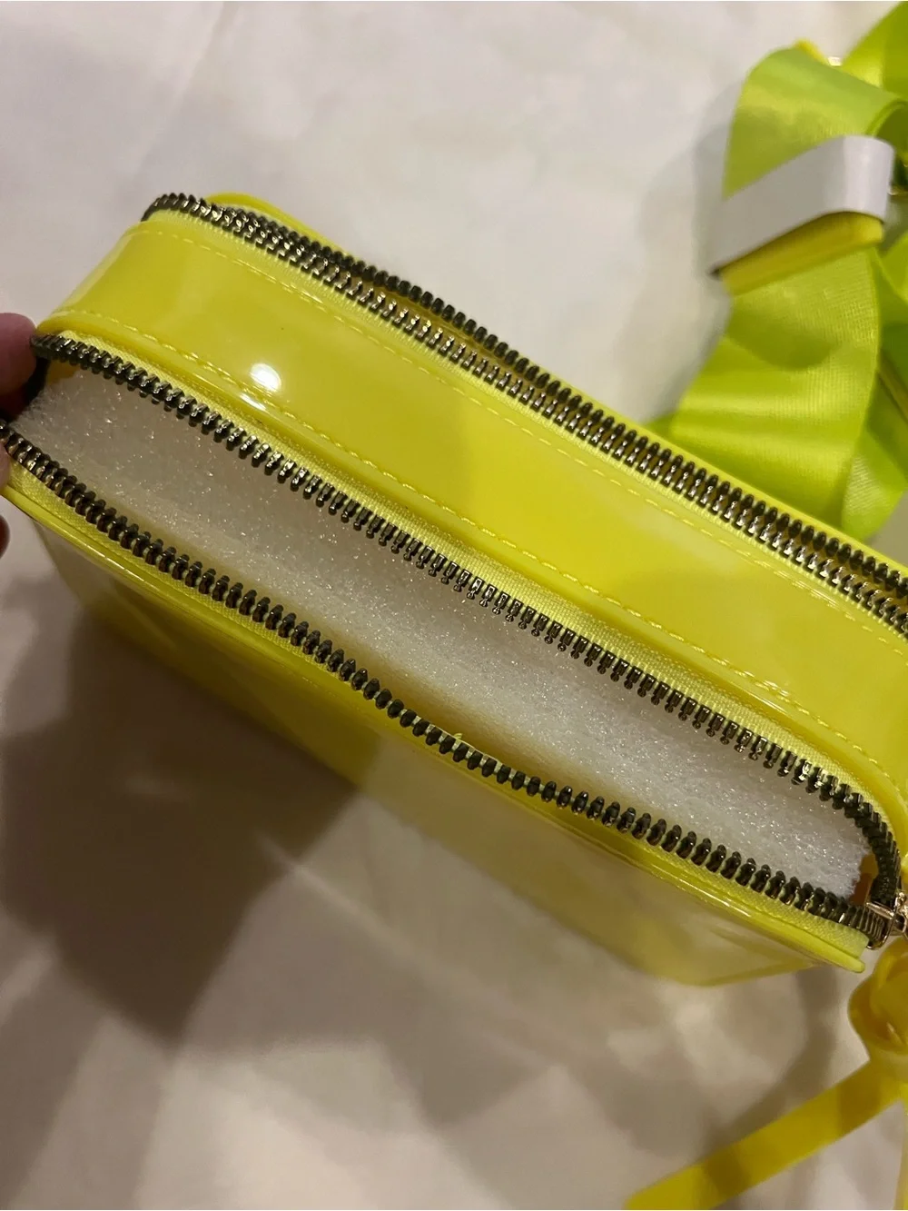 Caleesa Neon Yellow Patent Vegan Crossbody Bag - Picture 8 of 9